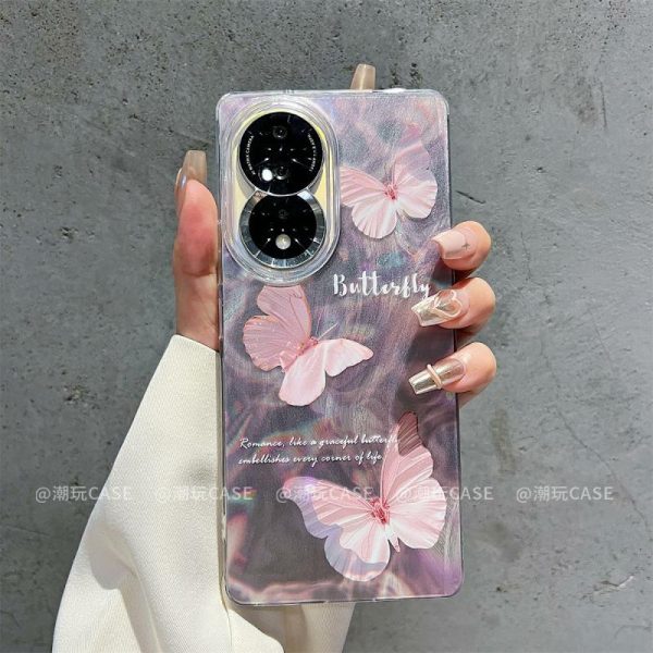 Acessórios Criativos Para Celular | Capa De Telefone Elegante E Delicada Em Roxo Com Borboletas, Adequada Para Honor 80/90 Pro. Capa Premium De Gradiente Aurora Em Tule Para 100/200 Pro E Capa Protetora Anti-Choque Para 60/70 Pro, Ideal Para Mulheres. Acessórios Criativos Para Celular Acessórios Criativos Para Celular