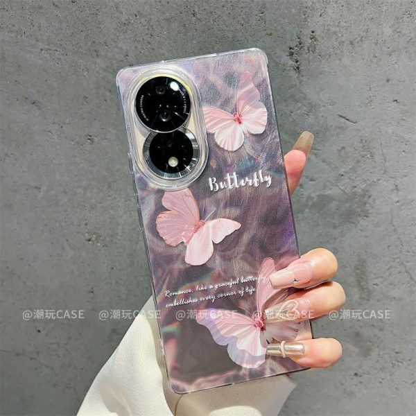 Acessórios Criativos Para Celular | Capa De Telefone Elegante E Delicada Em Roxo Com Borboletas, Adequada Para Honor 80/90 Pro. Capa Premium De Gradiente Aurora Em Tule Para 100/200 Pro E Capa Protetora Anti-Choque Para 60/70 Pro, Ideal Para Mulheres. Acessórios Criativos Para Celular Acessórios Criativos Para Celular