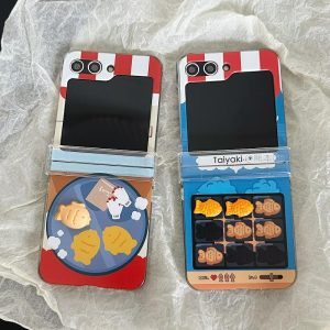 Acessórios Criativos Para Celular | Ilustração Fofa De Taiyaki Tridimensional, Capa De Celular Compatível Com Samsung Z Flip 5, Z Flip 6, Capa Protetora Transparente 3 Em 1 Com Dobradiça, Oppo N3 Flip, Estilo Japonês E Coreano, Criativa E Cartoon Para Z Flip 4/3. Acessórios Criativos Para Celular Acessórios Criativos Para Celular