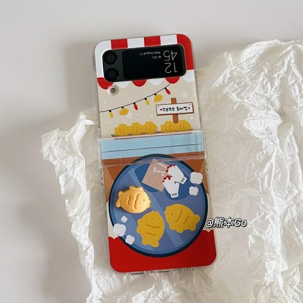 Acessórios Criativos Para Celular | Ilustração Fofa De Taiyaki Tridimensional, Capa De Celular Compatível Com Samsung Z Flip 5, Z Flip 6, Capa Protetora Transparente 3 Em 1 Com Dobradiça, Oppo N3 Flip, Estilo Japonês E Coreano, Criativa E Cartoon Para Z Flip 4/3. Acessórios Criativos Para Celular Acessórios Criativos Para Celular