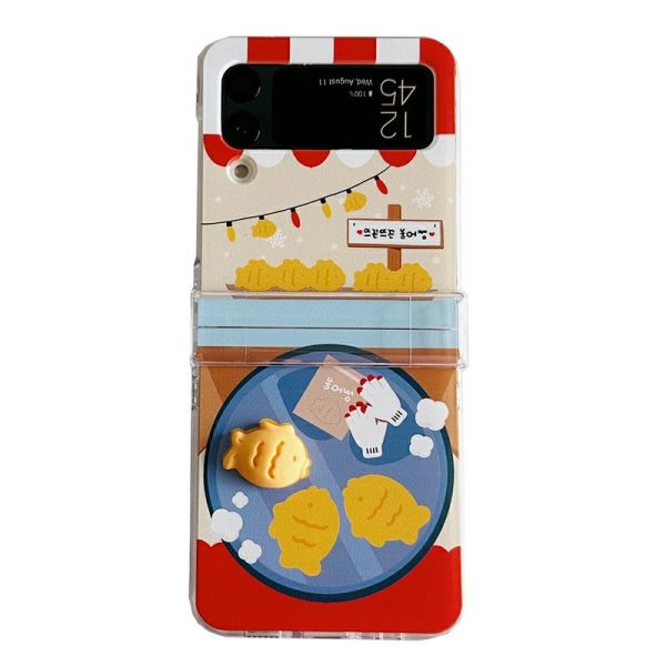 Acessórios Criativos Para Celular | Ilustração Fofa De Taiyaki Tridimensional, Capa De Celular Compatível Com Samsung Z Flip 5, Z Flip 6, Capa Protetora Transparente 3 Em 1 Com Dobradiça, Oppo N3 Flip, Estilo Japonês E Coreano, Criativa E Cartoon Para Z Flip 4/3. Acessórios Criativos Para Celular Acessórios Criativos Para Celular