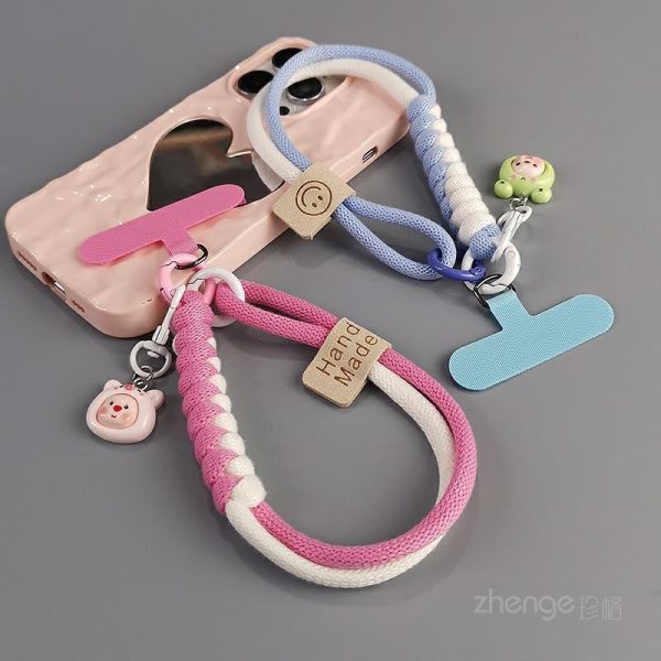 Acessórios Para Celular | Cordão De Celular Curto Para Pulso, Adorável Pingente Decorativo, Corda De Algodão Trançada Em Cores Contrastantes, Ideal Para Viagens Ao Ar Livre, Proteção Contra Roubo, Suporte Para Telefone Feminino, Corrente Decorativa, Cordão Para Copo, Capa De Celular Anti-Perda E Portátil. Acessórios Para Celular Acessórios Para Celular