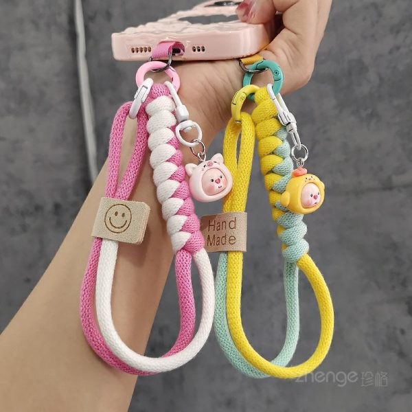 Acessórios Para Celular | Cordão De Celular Curto Para Pulso, Adorável Pingente Decorativo, Corda De Algodão Trançada Em Cores Contrastantes, Ideal Para Viagens Ao Ar Livre, Proteção Contra Roubo, Suporte Para Telefone Feminino, Corrente Decorativa, Cordão Para Copo, Capa De Celular Anti-Perda E Portátil. Acessórios Para Celular Acessórios Para Celular