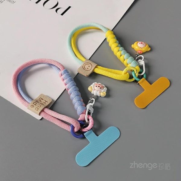 Acessórios Para Celular | Cordão De Celular Curto Para Pulso, Adorável Pingente Decorativo, Corda De Algodão Trançada Em Cores Contrastantes, Ideal Para Viagens Ao Ar Livre, Proteção Contra Roubo, Suporte Para Telefone Feminino, Corrente Decorativa, Cordão Para Copo, Capa De Celular Anti-Perda E Portátil. Acessórios Para Celular Acessórios Para Celular