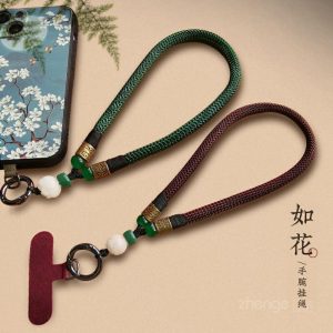 Acessórios Para Celular | Cordão De Celular Curto Para Pulso, Pulseira Com Anel, Estilo Retrô Chinês, Corda Tecida À Mão Como Uma Flor, Resistente, Unissex, Pingente De Mão De Lótus De Buda, Capa De Celular Universal, Clipe Anti-Perda, Cordão De Suspensão. Acessórios Para Celular Acessórios Para Celular