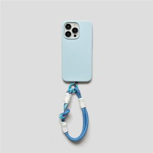 Capinha De Celular | Capa De Telefone Baby Blue Em Silicone Líquido Para Iphone 11 E 12, Com Design De Cordão Curto Em Cores Contrastantes, Ideal Para Proteção Contra Quedas Do Iphone 13 – Sensação Refrescante Da Primavera/Verão. Capinha De Celular Capinha De Celular