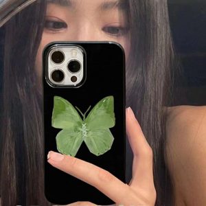 Capinha De Celular | Capinha De Celular Verde Borboleta Para Iphone 13 Pro Max, Iphone 11, Iphone 8 Plus, Iphone 12, Iphone Xr, Modelo Feminino, Proteção Total E Flexível Para Iphone 15. Capinha De Celular Capinha De Celular