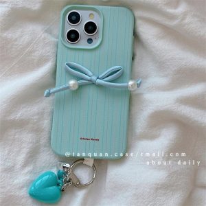 Capinha De Celular | Capinha Para Iphone 15, Iphone 14 Pro, Iphone 13 Pro Max, Iphone 12, Com Pendente De Laço Tridimensional. Novo Modelo Feminino, Verão 2023, Verde Refrescante, Design Minimalista, Capa Macia E Totalmente Coberta Para Iphone 12 Pro. Capinha De Celular Capinha De Celular