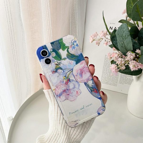 Acessórios Criativos Para Celular | Capa De Telefone Para Iphone 15, 13 Pro Max, 12 Mini, 14 Pro Max, 11, Xs Max, Xr E 8 Plus Com Pintura A Óleo De Rosa Branca No Estilo Ins, Arte Criativa De Van Gogh. Acessórios Criativos Para Celular Acessórios Criativos Para Celular